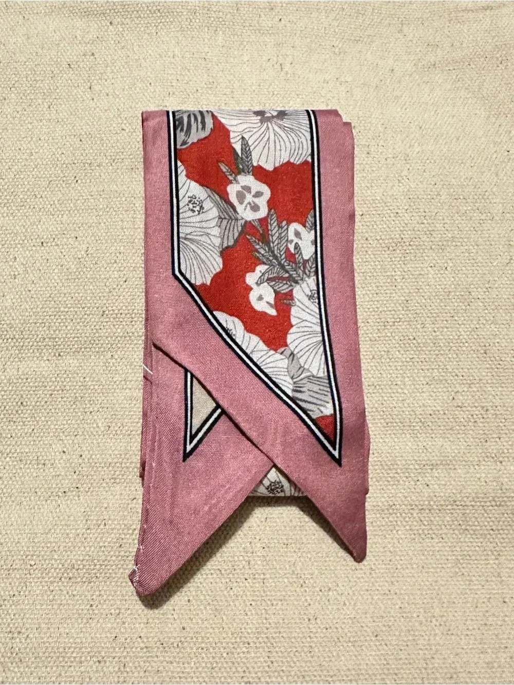 Boutique | Scarf | Twilly Floral Pink & Red Silk-Feel Scarf Accent